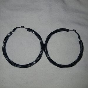 Smoky Black  Twisted Hoop Earrings